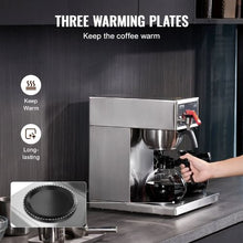 12-Cup Commercial Drip Coffee Maker with 3 Glass Carafes & Warmer Plates – Stainless Steel Brewer for Restaurant Office & Cafe