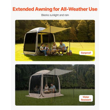 6 x 6 ft Pop-Up Screen Tent with Awning, 4–6 Person Screened Canopy Shelter with Netting Sides & Carry Bag – (Beige)