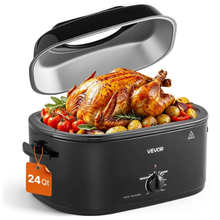24QT Electric Roaster Oven 1450W Viewing Lid Defrost & Warm Functions Removable Pan & Rack Black