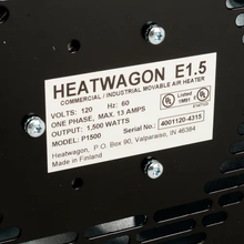 Heat Wagon Single Phase 120V, 116 CFM Electric Heater 1500 Watt Thermostat P1500