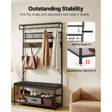 72" Hall Tree Coat Rack with Shoe Bench – 2-Tier Shoe Rack Hooks Hanging Rod & Wire Shelf Steel Frame Organizer for Bedroom Closet