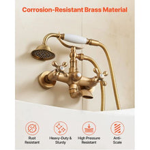 Clawfoot Tub Faucet Wall-Mount Bathtub Filler Handheld Shower Brushed Gold 360° Spout