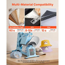 Hat Heat Press 2 Interchangeable Platens with Cap Stretcher Temperature & Time Control HTV & Sublimation (Light Blue)
