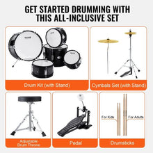 Kids 5-Piece 16″ Beginner Drum Set with Throne, Cymbals & Pedal (Black)