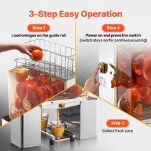 120W Commercial Orange Juicer Machine Automatic Citrus Juicer 20 Oranges/Min Stainless Steel with Filter Box & Peel Buckets