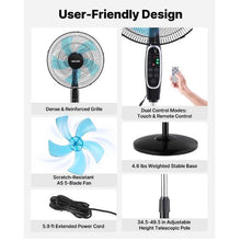 18-Inch Pedestal Fan - Quiet DC Oscillating Fan with Remote 9 Speeds (Black)