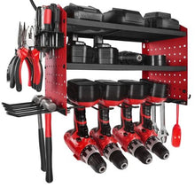 Power Tool Organizer 3-Tier Drill Rack 4 Drill Holders Pegboard 8-Outlet Charging Station