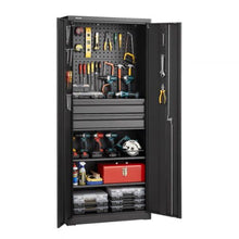 Metal Storage Cabinet 180 LBS Capacity 70.87" Tall 2 Locking Doors Adjustable Shelves 2 Drawers & Pegboard