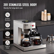 12 Cups Commercial Drip Coffee Maker 3 Carafes Stainless Steel Auto Water Intake for Restaurant & Office