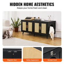 47.2-Inch Cat Litter Box Enclosure for 2 Cats Hidden Cabinet with Rattan Doors (Black)