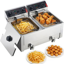 Commercial Electric Deep Fryer 3500W Dual Tank 19Qt Stainless Steel Fryer with Baskets Lids & Temp Control