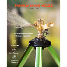 Impact Tripod Sprinkler Brass 360° Irrigation Sprinkler with Adjustable Height & 3/4" Connector for Yard (Green)