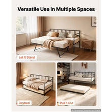 Twin Metal Daybed with Pop-Up Trundle Space-Saving Sofa Bed Heavy-Duty Frame Lockable Casters (Black)
