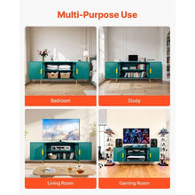 75In TV Stand with Glass Doors and Gold Legs TV Cabinet Storage with Adjustable Shelves for Living Room & Bedroom (Green)