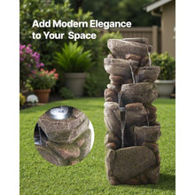 38.98" 7-Tier Outdoor Water Fountain – Rock-Shaped Cascading Fountain with LED Light & Pump for Garden Patio & Home