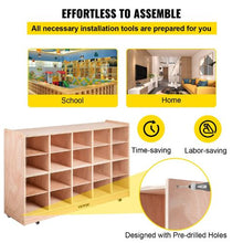20-Compartment Cubby Mobile Storage Cabinet 4 x 5 Classroom Shelf Natural