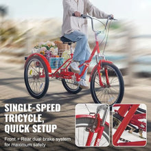 Folding Adult Tricycle 24", Carbon Steel 3-Wheel Cruiser Bike with Large Basket & Adjustable Seat for Women Men