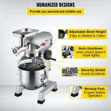 Commercial Stand Mixer 20 Qt 1100W 3-Speed Food Mixer with Meat Grinder Dough Hook & Whisk