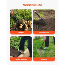 4-Tine Garden Fork – Heavy Duty 45" Fiberglass Handle Spading Fork for Digging Composting & Aeration