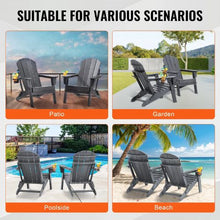 Set of 2 Plastic Adirondack Chairs with Cup Holder Folding All-Weather Outdoor Fire Pit Chairs Ergonomic Armrest Design (Gray)