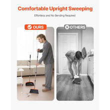 Broom & Dustpan Set with Self-Cleaning Teeth Long-Handle Upright Dustpan for Home Restaurant Office
