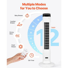 Tower Fan, 22 ft/s Velocity  Quiet 70° Oscillation 3 Speeds 4 Modes 12H Timer Portable Bladeless Fan with Remote Control for Bedroom Office Home