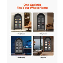 70-Inch Arched Display Cabinet with Glass Doors 4-Tier Curio Cabinet with Adjustable Shelves