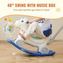 4-in-1 Rocking Horse for Toddlers Ride-on Toy with Balance Board & Wheels (Blue)