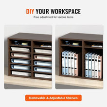 12-Compartment Wooden Literature Organizer with Adjustable Shelves for Office & Home (Brown)