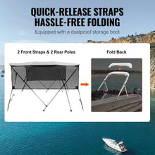 4 Bow Bimini Top Boat Cover – 600D Polyester Canopy with Aluminum Frame Detachable Mesh Sidewalls Storage Boot 8 L x 91 -96 W x 54 H (Light Grey)