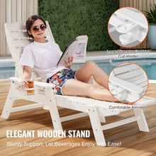HDPE Chaise Lounge Chair 6-Position Adjustable Patio Lounge Chair with Cup Holder 400 lbs Capacity (White)