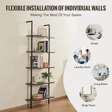 5-Tier Ladder Shelf 24 x 11.8 Inch Wall-Mounted Bookshelf with Metal Frame (Black)