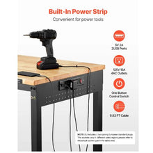 48-Inch Adjustable Workbench 2000 LBS Capacity Oak Wood Top Power Outlet Wheels & Pegboard