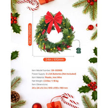 24" Pre-Lit Artificial Christmas Wreath and 50 LED Lights with Timer and Decorated
