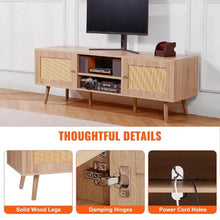 65 Inch Rattan TV Console with USB Ports Power Outlet & Adjustable Shelves (Oak)