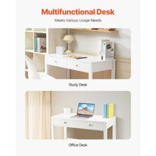 White Small Kids Desk with Drawers – Modern Rectangle MDF Study Table for Bedroom Home & Office