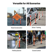 34" Traffic Delineator Posts with Weighted Base Reflective Strips & Chain Red for Construction Site & Parking Lot Safety