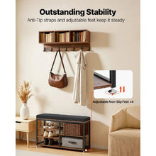 3-in-1 Coat Rack Shoe Bench with Hooks & Shelf – Rustic Brown Steel Hall Tree for Entry Bedroom Closet Office