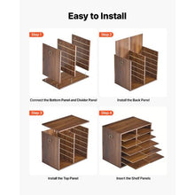 Wood Literature Organizer 12 Compartments Adjustable Shelves Countertop File Sorter (Brown)