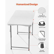 4 Ft Heavy Duty Folding Table with Adjustable Height & Handle – (White)