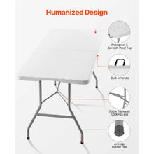 6 Ft Heavy Duty Folding Table – Portable Fold-in-Half Utility Table with Handle (White)