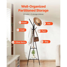 Freestanding Coat Rack Stand with 2 Shelves & 6 Hooks Modern Coat Tree for Entryway Bedroom & Living Room