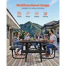 Outdoor Picnic Table Set 45.7" Square Patio Table with Benches Heavy-Duty Steel Umbrella Hole Weather-Resistant (Black)