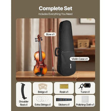 4/4 Full Size Violin Set Brown Solid Wood Beginner Fiddle with Hard Case & Accessories