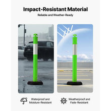 48" Traffic Delineator Posts with Fillable Base & Reflective Strips Green for Construction & Parking Lot Safety