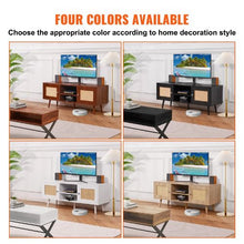 Rattan TV Stand for 55 Inch TV Boho Mid Century Modern TV Cabinet with Adjustable Shelves (White)