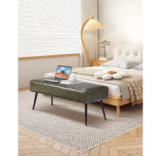 Green PU Leather Bedroom Bench Stitched Upholstery Metal Legs