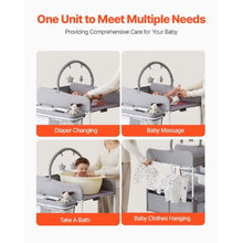 Adjustable Baby Changing Table with Drawers Foldable Diaper Station with Wheels Side Basket Hanging Rod & Star Toys (Light Gray)