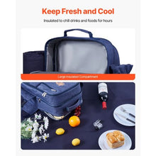 4 Person Picnic Backpack Insulated Cooler Compartment wid Bottle/Wine Holder for Hiking Camping Navy Blue