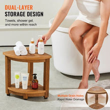 Corner Shower Bench 350 LBS Water-Resistant with Storage Shelf Faux Wood Grain